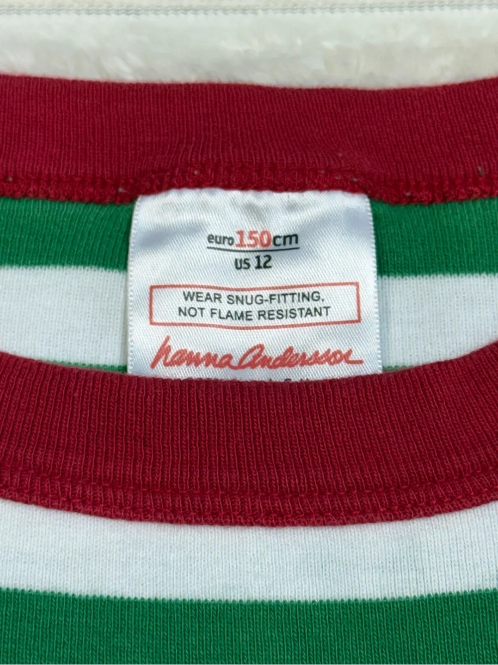 hanna Andersson: Kids Green / White Striped Long John Pajama Top, Size 12